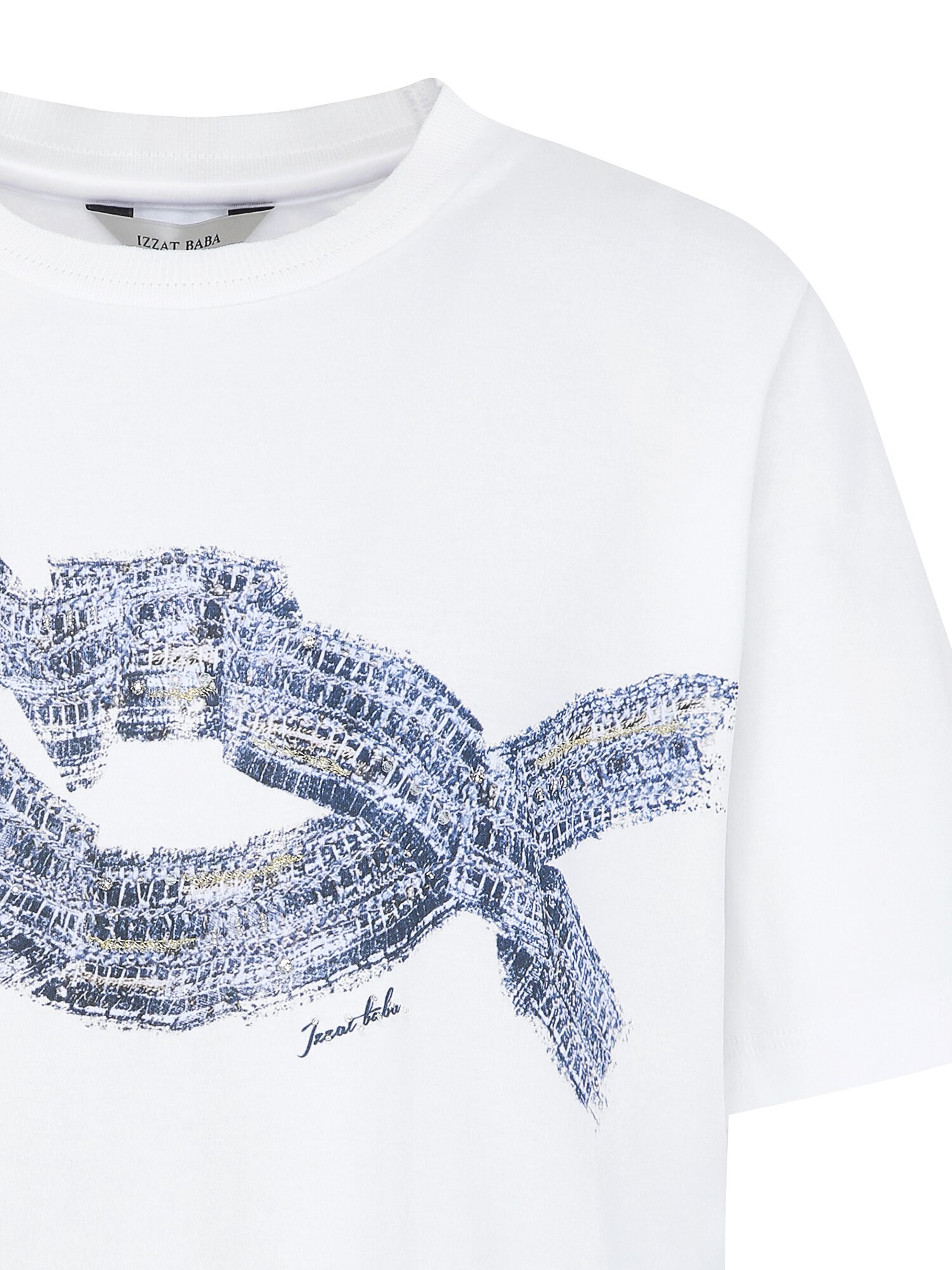 코튼 자수 프린트 비딩 티셔츠 (WHITE)