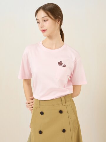 코튼 클로버 포켓 반팔 티셔츠 (PINK)