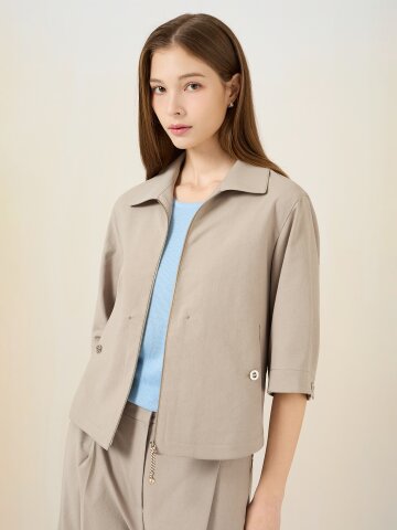 코튼 혼방 반팔 집업 자켓 