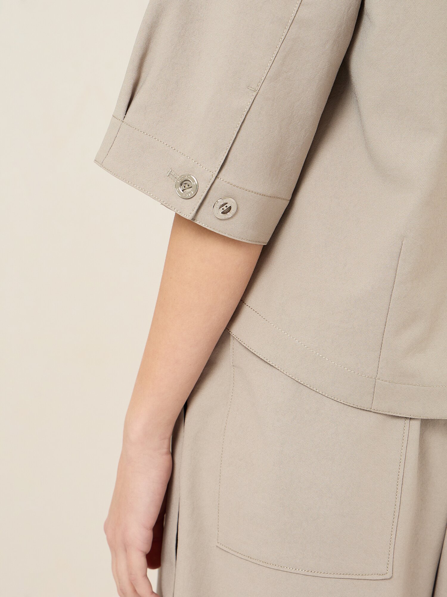 코튼 혼방 반팔 집업 자켓 (BEIGE)