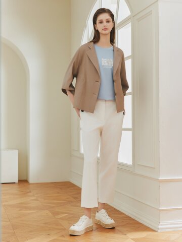 린넨 백 밴딩 배기핏 크롭 팬츠 