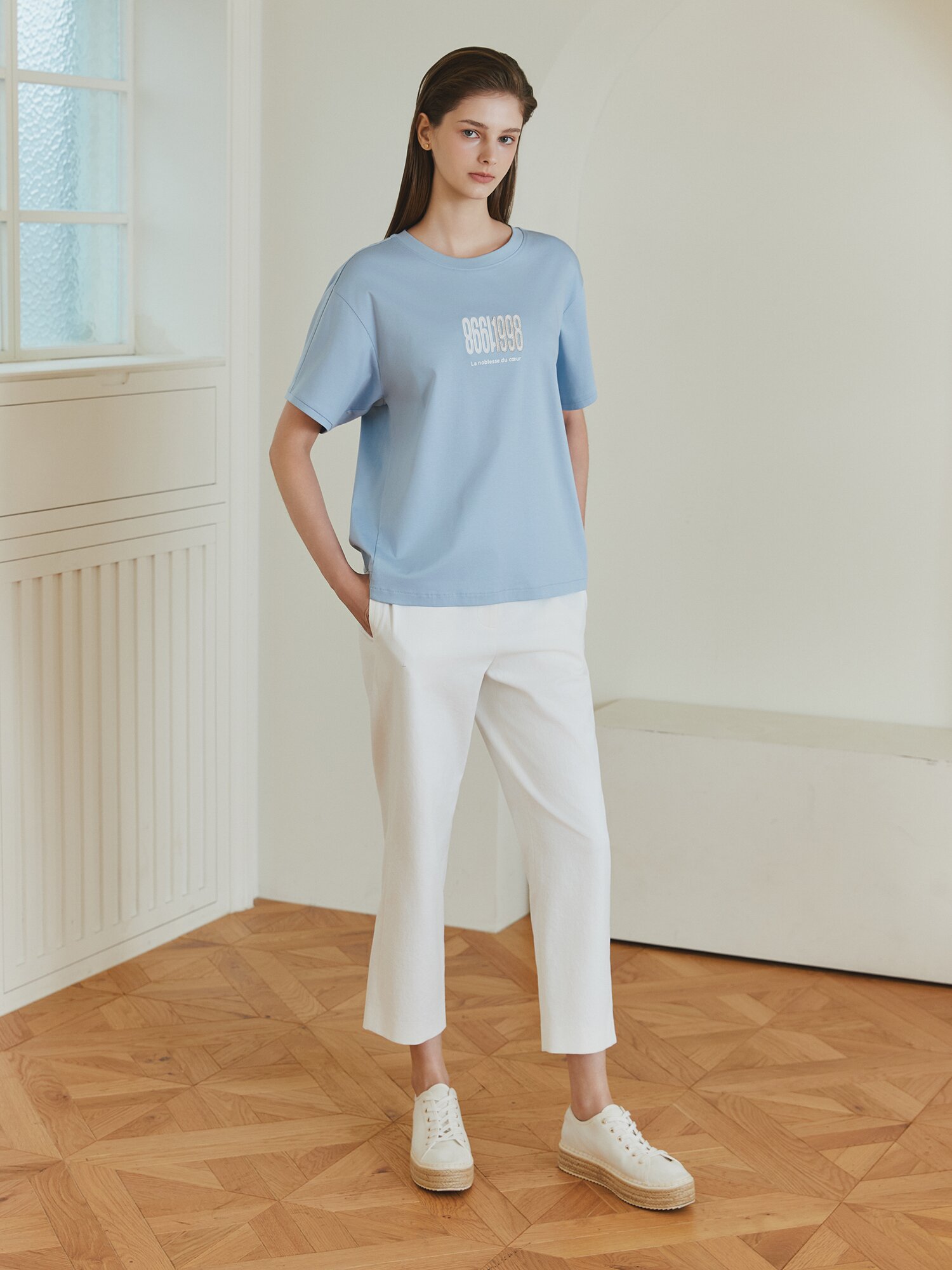 린넨 백 밴딩 배기핏 크롭 팬츠 (IVORY)