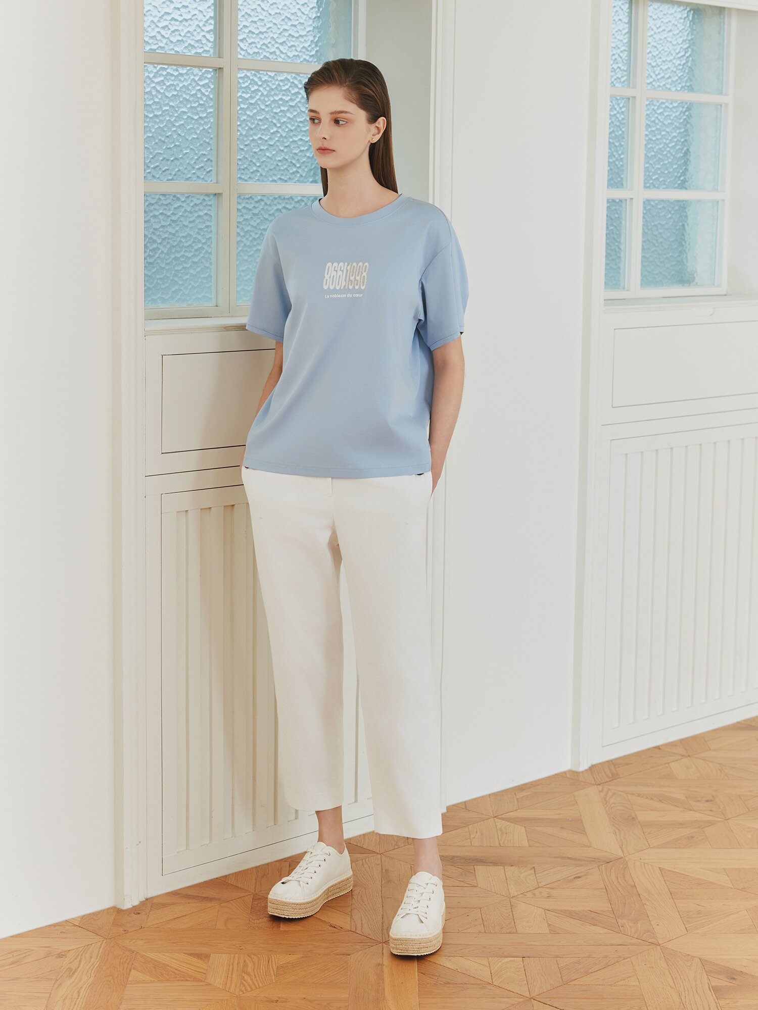 린넨 백 밴딩 배기핏 크롭 팬츠 (IVORY)