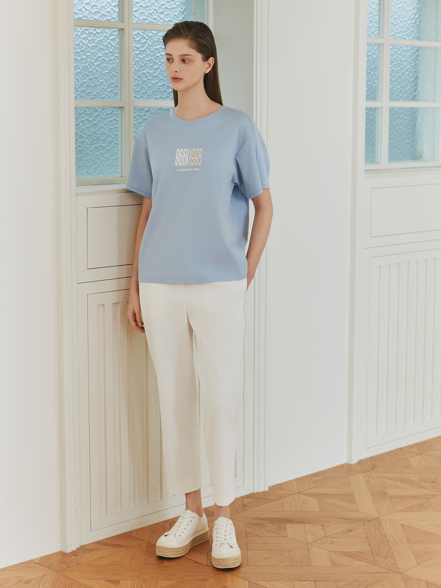 린넨 백 밴딩 배기핏 크롭 팬츠 (IVORY)