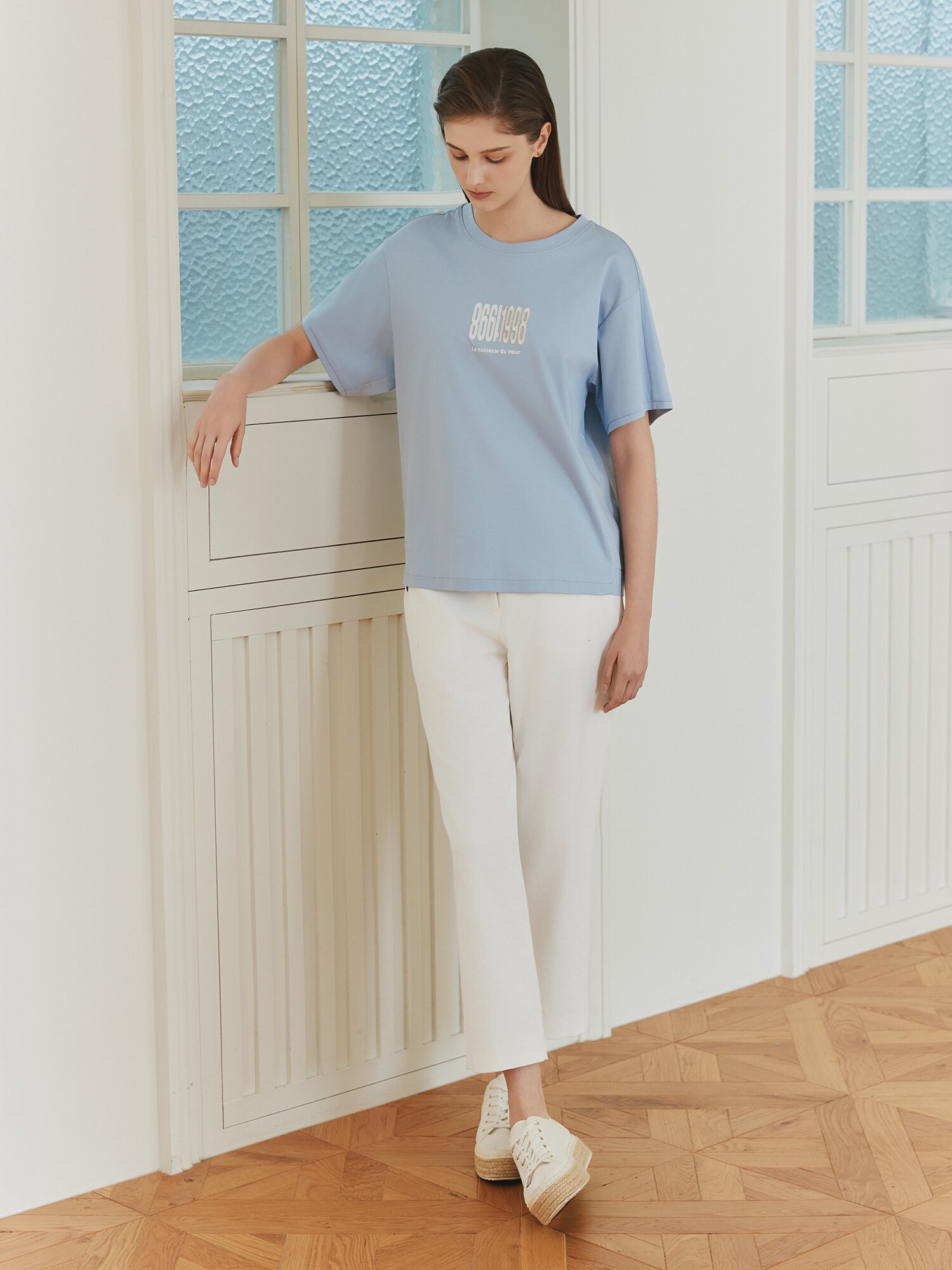 린넨 백 밴딩 배기핏 크롭 팬츠 (IVORY)