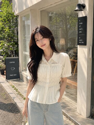 스모킹 뷔스티에 칼라 블라우스 