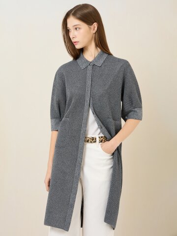 메쉬 카라 반팔 맥시 가디건 (DARK GREY)