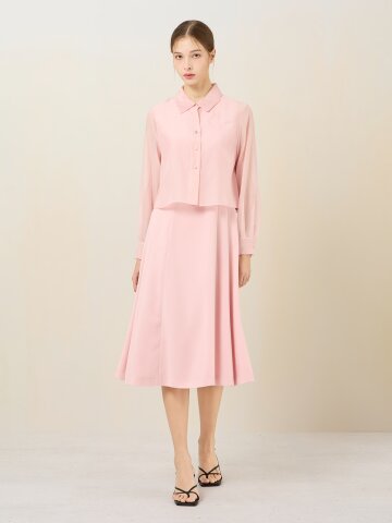 실크 셔츠 슬리브리스 원피스 세트 (LIGHT PINK)