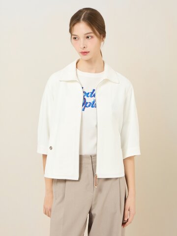 코튼 혼방 반팔 집업 자켓 