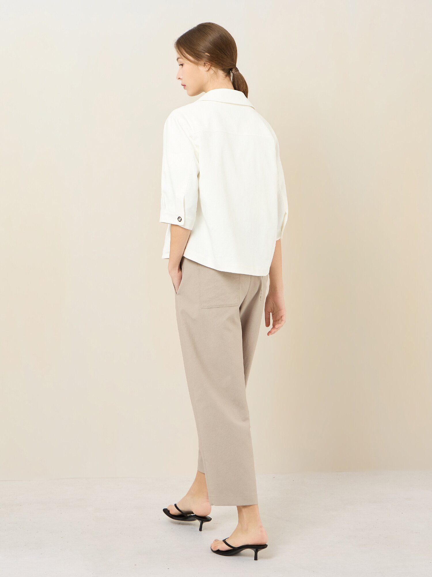 코튼 혼방 반팔 집업 자켓 (WHITE)