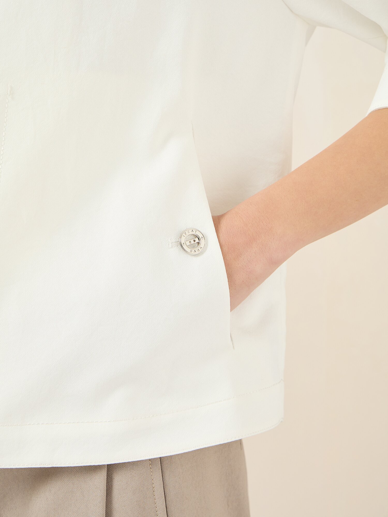 코튼 혼방 반팔 집업 자켓 (WHITE)