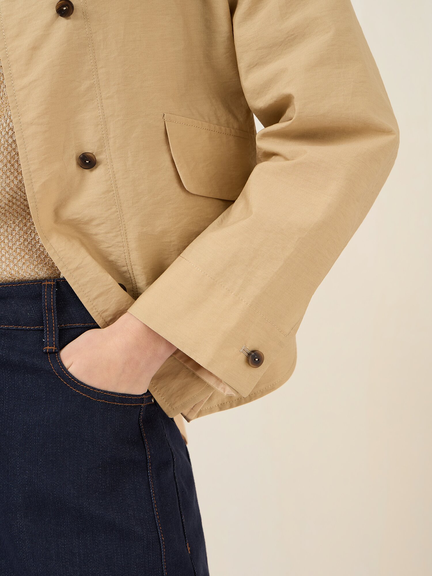 코튼 혼방 스탠드 칼라 점퍼 (CAMEL)