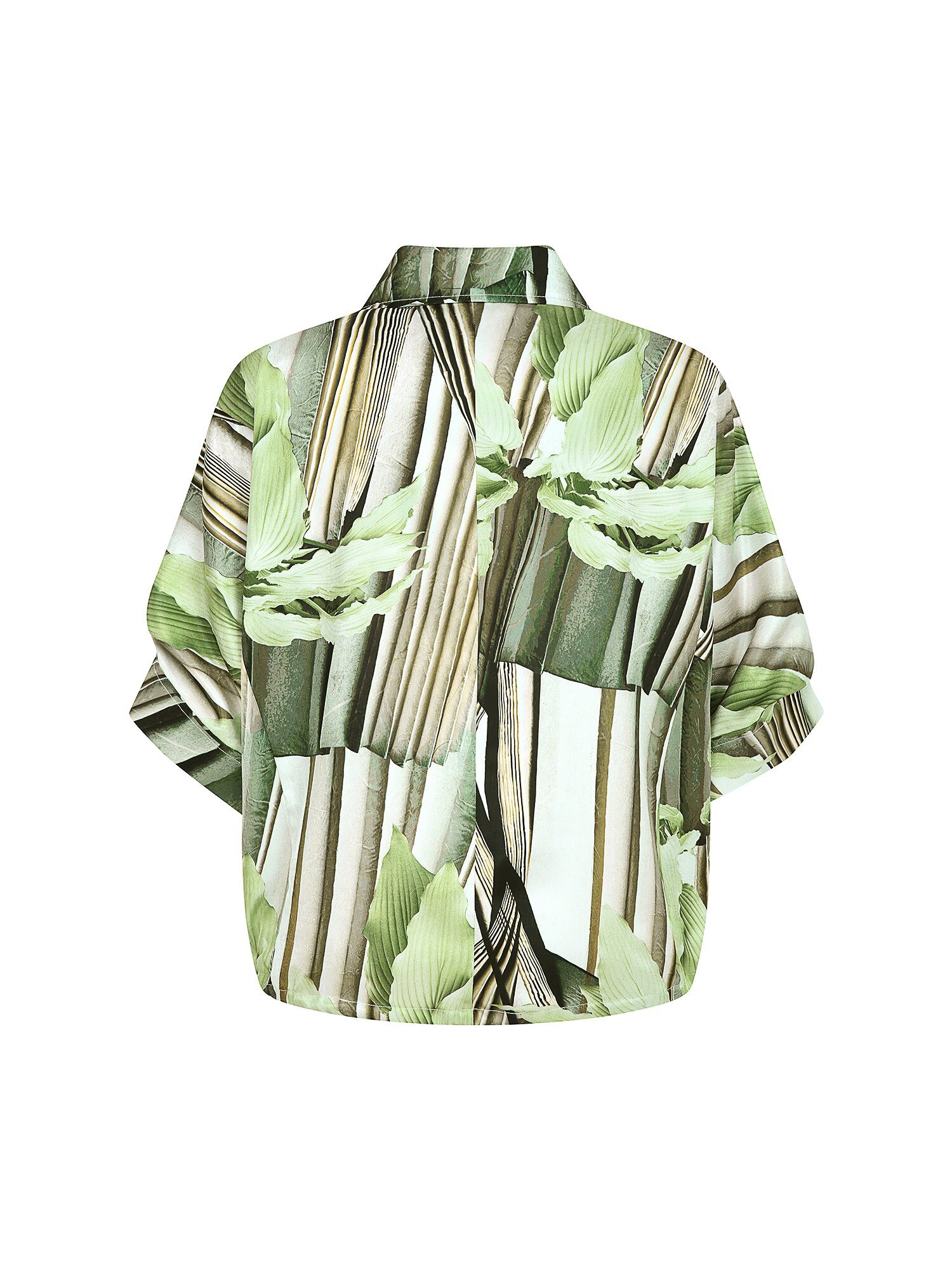 오버핏 새틴 스트링 블라우스 (PRINT GREEN)