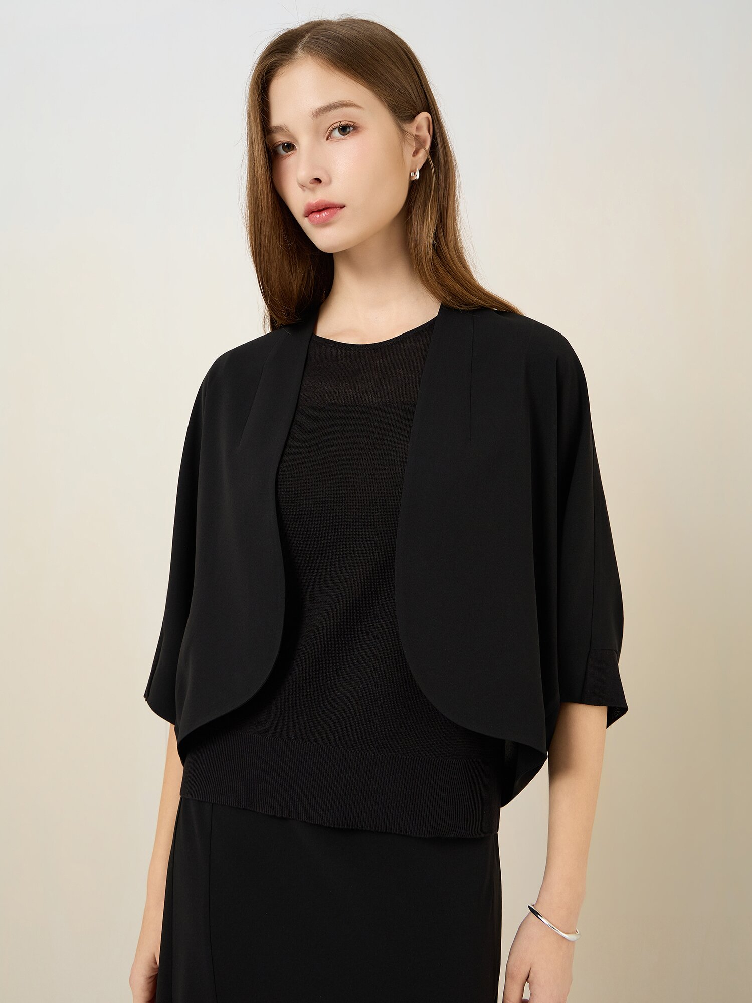 니트 볼레로 슬리브리스 블라우스 세트 (BLACK)