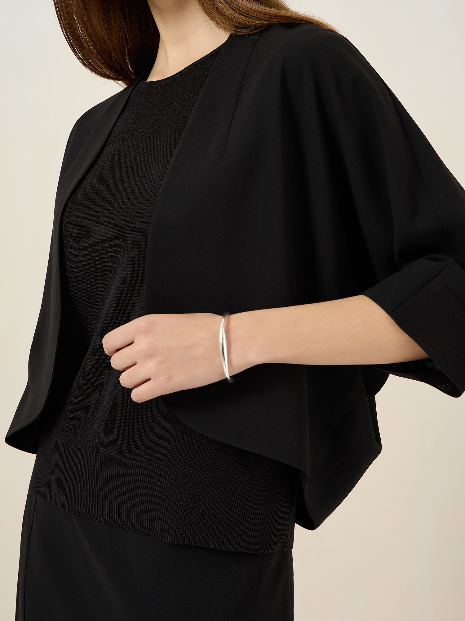 니트 볼레로 슬리브리스 블라우스 세트 (BLACK)