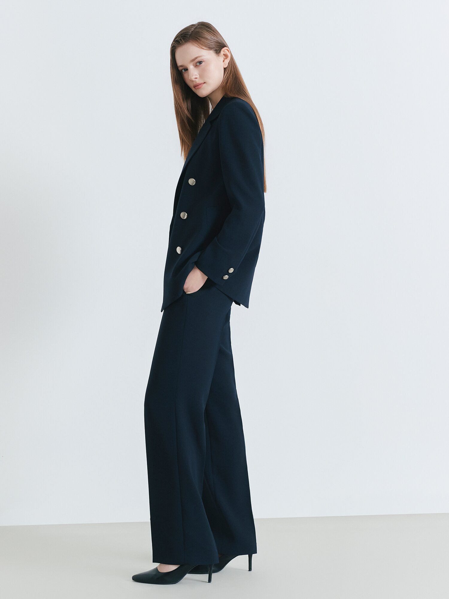 롤업 테일러드 더블 버튼 재킷 (NAVY)