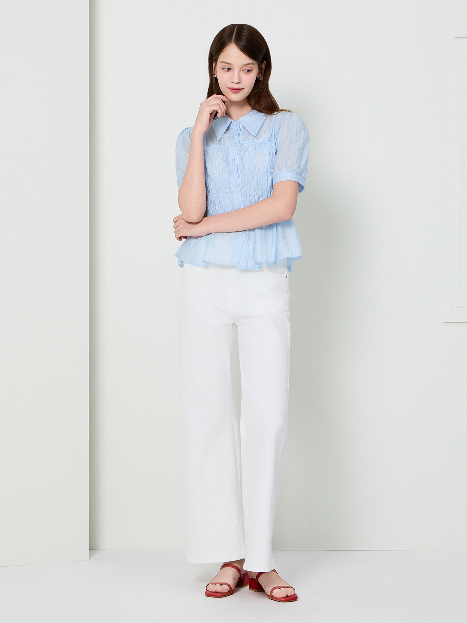 스모킹 뷔스티에 칼라 블라우스 (BLUE)