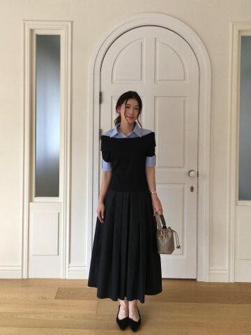 코튼 백 밴딩 플레어 스커트 