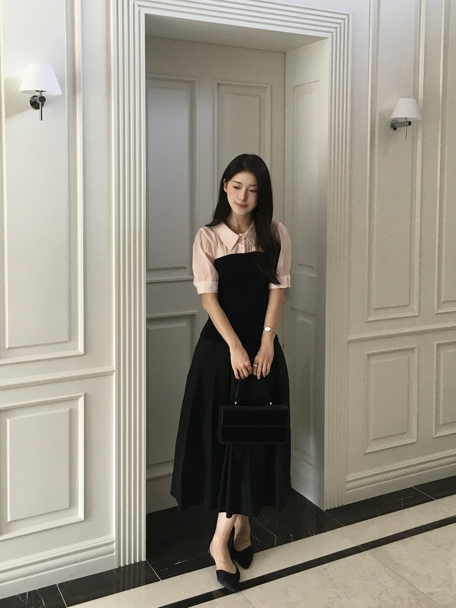코튼 백 밴딩 플레어 스커트 (BLACK)