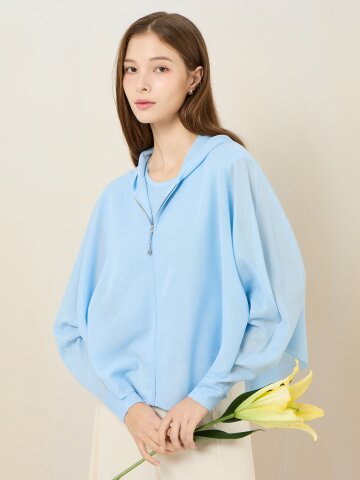 루즈핏 후드 가디건 슬리브리스 세트 (SKY BLUE)