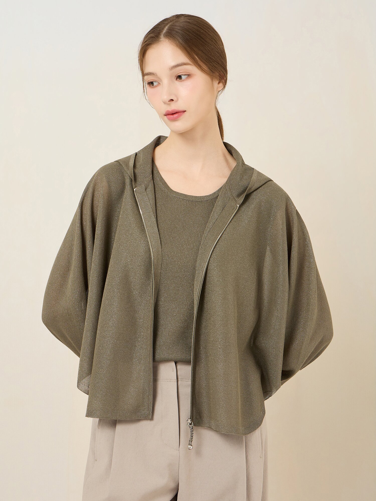 루즈핏 후드 가디건 슬리브리스 세트 (GREY)