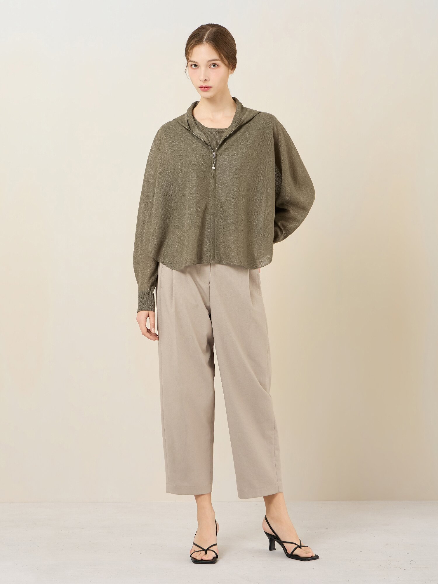 루즈핏 후드 가디건 슬리브리스 세트 (GREY)