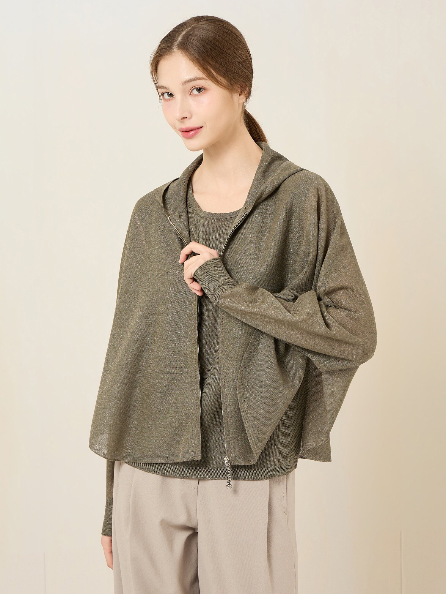 루즈핏 후드 가디건 슬리브리스 세트 (GREY)