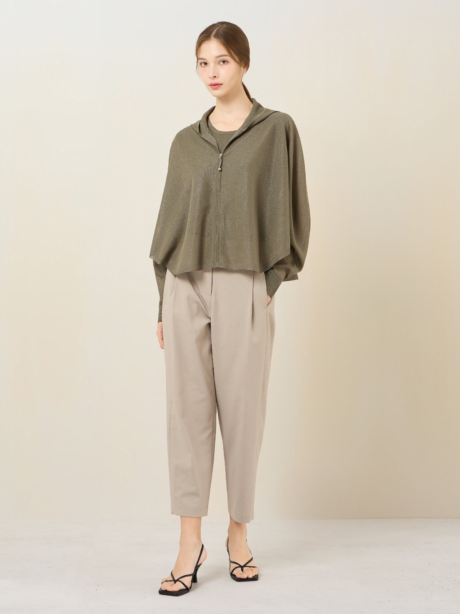 루즈핏 후드 가디건 슬리브리스 세트 (GREY)