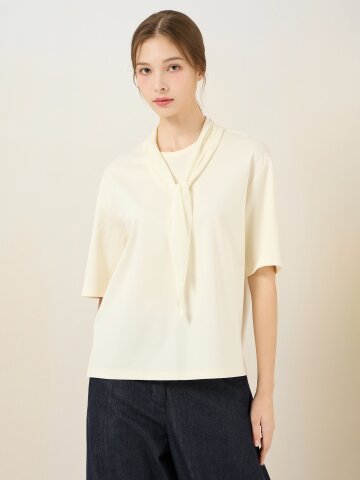 코튼 스카프넥 오버핏 반팔 티셔츠 (IVORY)