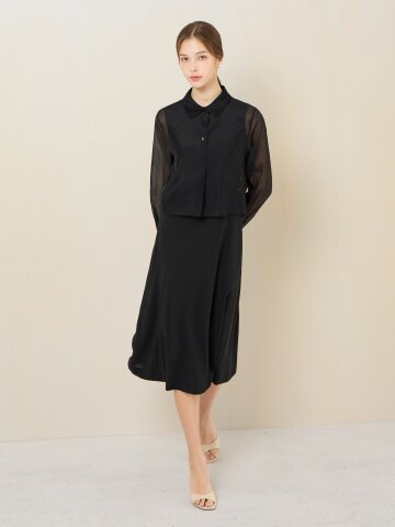실크 셔츠 슬리브리스 원피스 세트 (BLACK)