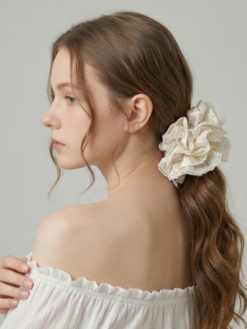 엘이나 레이스 새틴 스크런치 헤어끈 도트 볼륨 머리끈 B80