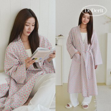 데데리트 예쁜 사계절 홈웨어 하트 체크 로브 라운지웨어 파자마 수면 시원한 잠옷 슬립 가운 집들이 생일 친구 커플 선물