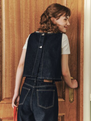 데님 크롭 뷔스티에 / 딥인디고
