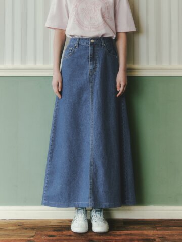 [4/24 예약배송] 밴딩 데님 롱 스커트 / 인디고
