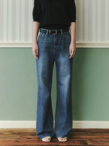 워싱 세미 부츠컷 데님 팬츠 / 인디고
