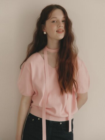 촉감이 반팔 타이 니트_YHKT260401