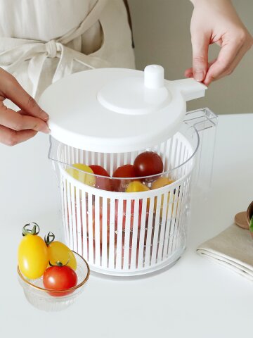 리본제이 콤팩트 만능 야채 탈수기 핸들 손잡이형 2.5L / 반자동 샐러드 스피너 짤순이 믹싱볼 채반 세트