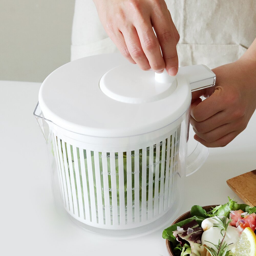 리본제이 콤팩트 만능 야채 탈수기 핸들 손잡이형 2.5L / 반자동 샐러드 스피너 짤순이 믹싱볼 채반 세트