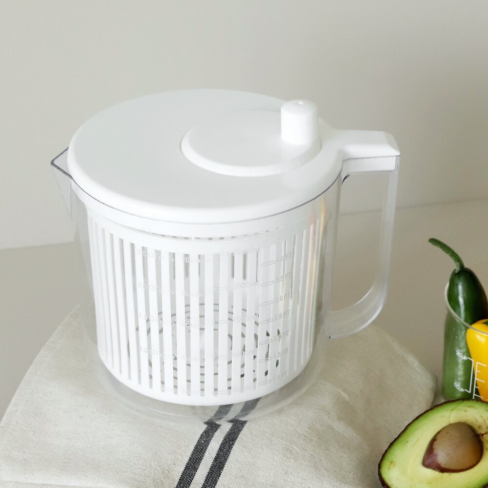 리본제이 콤팩트 만능 야채 탈수기 핸들 손잡이형 2.5L / 반자동 샐러드 스피너 짤순이 믹싱볼 채반 세트