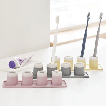 항균 실리콘 스탠드업 4구 일체형 칫솔꽂이 다용도꽂이 면도기거치대 3colors