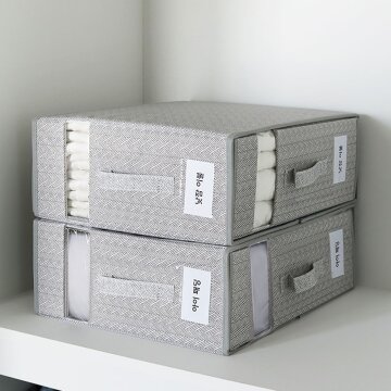 헤링본 접이식 이불 정리 보관함 중형 대형 (M/L) /투명창 라벨 패브릭 이불가방 정리함