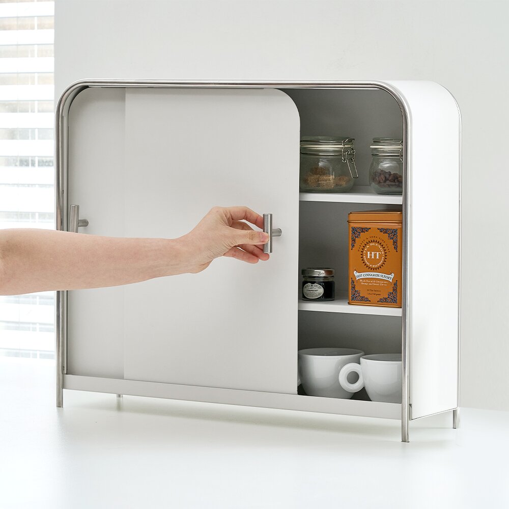 무디타 비화이트 와이드 슬림 양문형 주방 수납장 / 철제 슬라이딩 서랍장 양념통 틈새 정리함