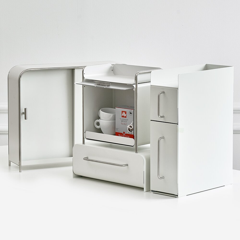 무디타 비화이트 와이드 슬림 양문형 주방 수납장 / 철제 슬라이딩 서랍장 양념통 틈새 정리함