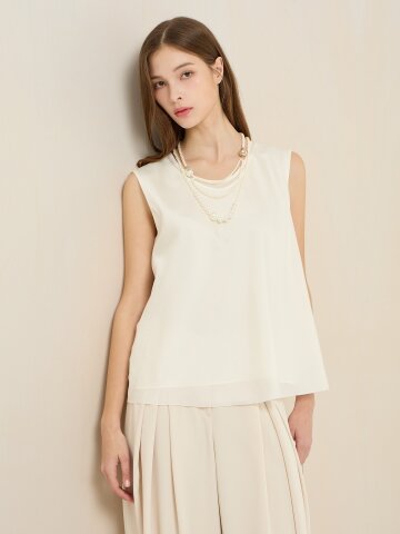 백 오픈 플레어 슬리브리스 블라우스 (IVORY)