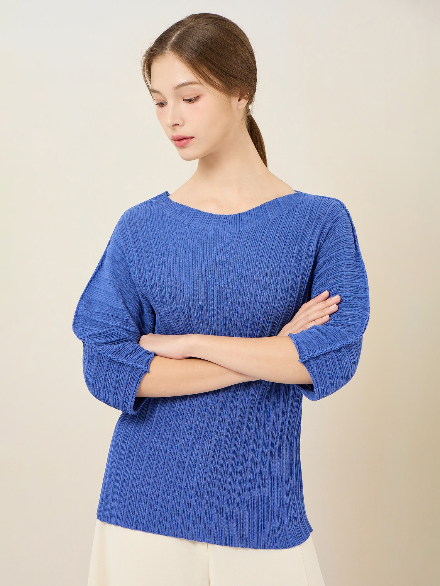 코튼 플리츠 반소매 풀오버 (BLUE)