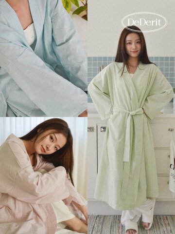 데데리트 예쁜 사계절 홈웨어 퓨어 스트라이프 로브 라운지웨어 파자마 수면 시원한 잠옷 슬립 샤워 가운 집들이 생일 친구 커플 선물