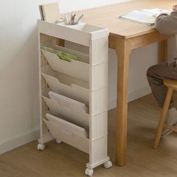 HICKIES 공부방 틈새 이동식 4단 북카트 책꽂이 데스크정리 트롤리 HTB5