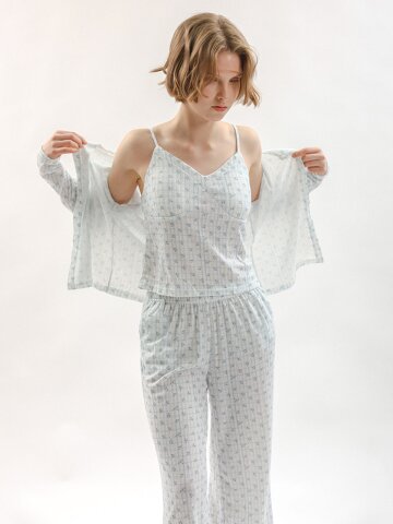 MJ_Lovely blossom pajama three-piece set_BLUE