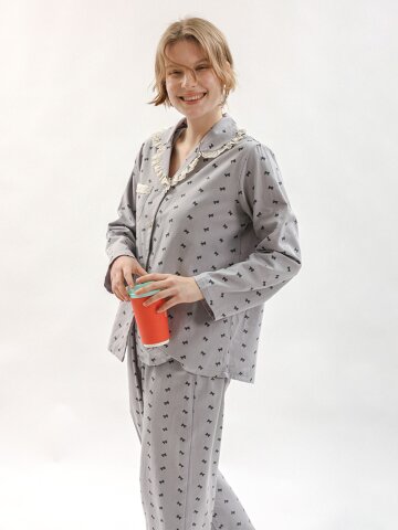 MJ_Lovely frill lace collar pajama two-piece set_2color