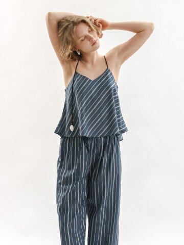MJ_Minimal stripe two-piece pajama set_NAVY
